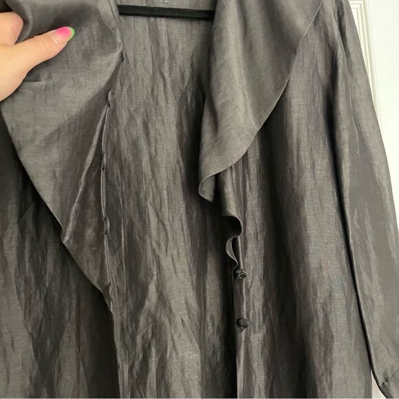 Lightweight Black Button Up Ruffled Blouse - Picture 3 of 7